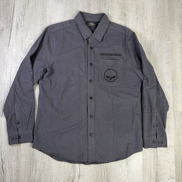 Harley-Davidson Other - Harley Davidson Gray Button Front Willie G Skull L/S Shirt Mens Sz Large Thick N